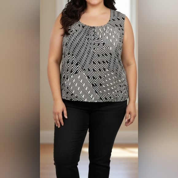 Jones Studio Tops - Jones Studio Black and White Geometric Tank Top Pit 25 L26